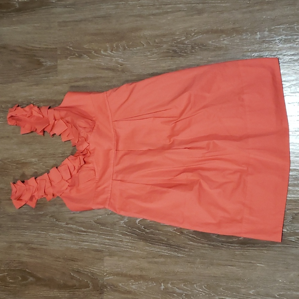 (6) BCBGMAXAZRIA Empire Waist Kerry  Dress in Coral Reef Color Ruffle Art Deco